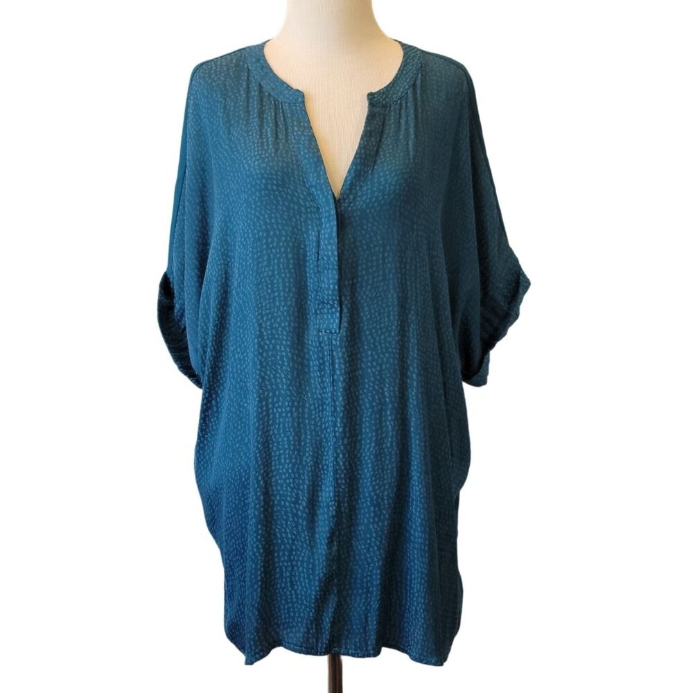 Lane Bryant Women's Shirt Blouse Top Cuffed Short Sleeve Speckled Blue 18/20